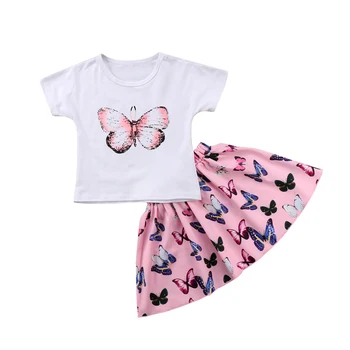 Citgeett Bērniem, Baby Meitenes Īsām Piedurknēm, tauriņš T-krekls+Svārki Rozā 2pcs Set Tauriņš Kleita Toddler Apģērbu Summer Set Drēbes