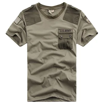 Vasaras Vīriešu ASV Armijas Raibs Kabatas T-Krekli Ātri Sausas Kaujas Stilu Tshirts Tees Cool Vīriešiem