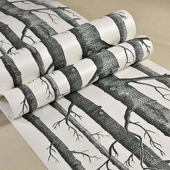 Melna Balta Bērza Koks Tapetes Mūsdienu Dizaina Roll Perlamutra Zemniecisks Meža Mežā Guļamistaba, Dzīvojamā Istaba Tapešu Mājas Apdares 10