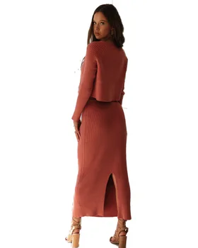 S ~ XL Modes Sexy Rudens ziemas Sieviešu garām Piedurknēm Džemperis Džemperis Tērps-Svārki Trikotāžas Sadalīt Kleita