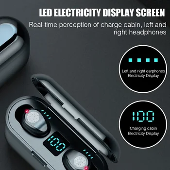 Bezvadu Austiņas Bluetooth V5.0 F9 TWS Bezvadu Bluetooth Earburds LED Displejs Ar 2000mAh Power Bank Austiņas Ar Mikrofonu