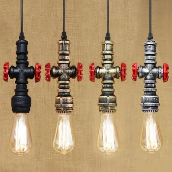 Rūpniecības čuguna ūdens Caurules vintage karājas lampas radošo E27 LED pendant gaismas guļamistaba restorāns virtuve dzīvojamā istaba