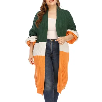 Plus Size Jaciņa Sievietēm Bieza Adīta Ziemas Džemperis Kleita Boho 2020. Gadam Silts Rudens Apģērbu Zaļā Oranži Svītrains Lielgabarīta