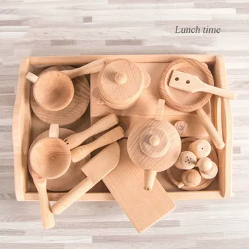 Bērnu mēbeles virtuves rotaļlietas koka kastē imitācijas virtuves piederumi galda piederumi galda piederumi rotaļlietas, mazas meitenes pārtikas dāvanu rotaļlietas