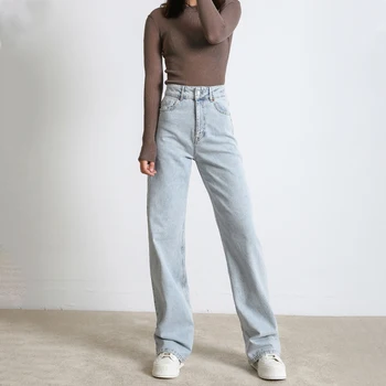 Sieviete Džinsi Modes Taisnas Kājas Draugs Bikses Ar Augstu Vidukli Gadījuma Baggy Jean 2020 