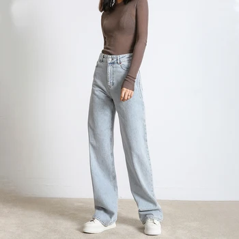 Sieviete Džinsi Modes Taisnas Kājas Draugs Bikses Ar Augstu Vidukli Gadījuma Baggy Jean 2020 