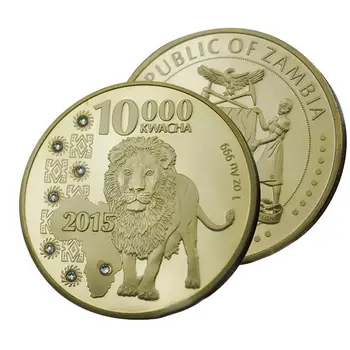 . Gada Āfrikas Lauvas Encrusted Ar Zelta Piemiņas Monētu Laimīgs, Antikvariāts, Kuri Vēlas Monētas Laimīgo Dāvanu Metāla Emblēma Piemiņas Medaļu Colle Kam
