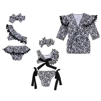 Toddler Bērniem, Baby Meitene Leopards Drukāt Pušķi Bikini Komplekts Tankini Noteikts Vasaras Beachwear Peldkostīmu, Pludmales Cover Up Peldkostīms