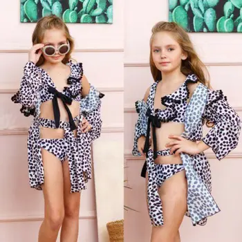 Toddler Bērniem, Baby Meitene Leopards Drukāt Pušķi Bikini Komplekts Tankini Noteikts Vasaras Beachwear Peldkostīmu, Pludmales Cover Up Peldkostīms