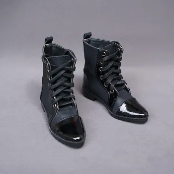 BJD lelles kurpes ir piemērotas 1/3 SD Tēvocis izmēra melnas mežģīnes-up potītes zābaki ar smailu Martines zābaki leļļu piederumi