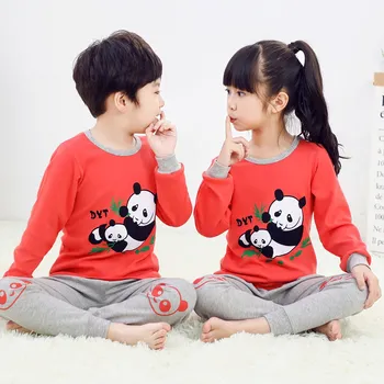 2020 Bērniem, Pidžamas Apģērbi Set Boys Girls Karikatūra Panda Sleepwear Uzvalks garām piedurknēm Pidžamas Bērniem Rudens Bērnu Drēbes Pijamas