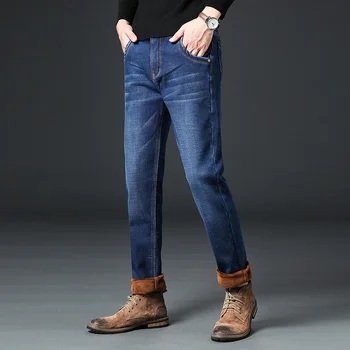 BAO SHAN classic kabatas ādas augstas kvalitātes flaneļa vilnas, bieza, silta vīriešu straight-fit džinsi ziemas zīmolu apģērbu jauniešu džinsi