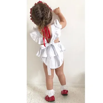Vasaras 2018 Jaundzimušā bērna Baby Girl Ziedu izšuvumu Romper Cietā Balta Mežģīņu Romper Sunsuit Jumpsuit Tērpiem