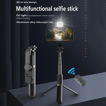Q03S Bluetooth 4.0 ar Statīvu Piepilda Gaisma 360°Rotējošu Horizontālo Shot Alumīnija Sakausējuma Kolonnu Bluetooth Statīva Selfie Stick