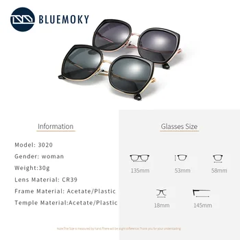 BLUEMOKY Sieviešu Polarizētās Saulesbrilles, Ultravieglajiem CR39 UV400 Braukšanas Saules brilles 2020. gadam Augstas Kvalitātes Vintage Lielgabarīta Saules Brilles