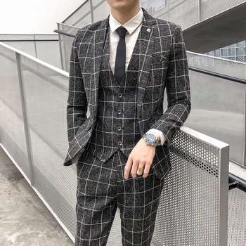 (Žakete + Veste + Bikses) 2020 Vīriešu Līgavainis Kāzu Kleita, Izšūta Oficiālu Tērpi Komplekts Vīriešu Modes Gadījuma Business Slim Uzvalks Trīs-gabalu