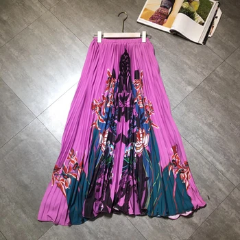 AELESEEN Skrejceļa Modes 2020. Gadam Pavasara Vasaras Sievietes 2 Gabals, kas Pušķis Violeta Zaudēt Blūze + Print Kroku Svārki Twinset Dāma Uzvalks