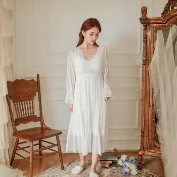 Mīksts Modāla 2 Gabali Sieviešu Tērpu Komplekti, Pavasara Rudens Vintage Princese Marli Ilgi Sleepwear Meitenes Daudzpakāpju Nakts Kleita Mājas apstākļos