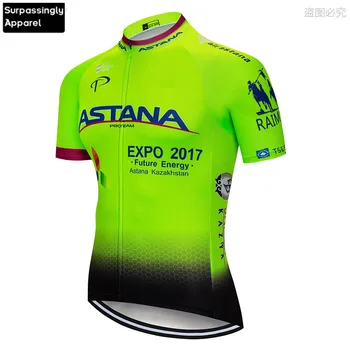 2019 Fluo Zaļā Astana velobrauciens Team PRO Vīriešu Vasaras MTB Ropa Ciclismo Maillot Riteņbraukšana Jersey Velosipēds ar Īsām Piedurknēm Krekls