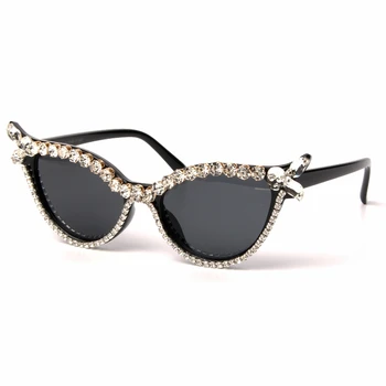 Vintage, Saulesbrilles Sievietēm, Kaķu Acu Luksusa Zīmolu, Dizaineru, Saules Brilles Rhinestone Retro Mazās dāmas, Saulesbrilles, Briļļu oculos