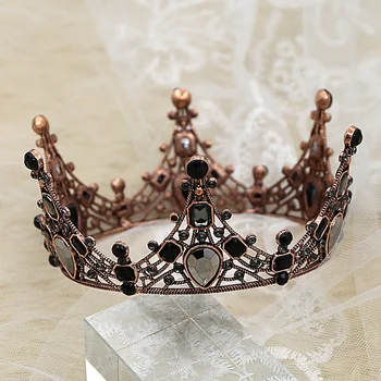 Sieviešu Baroka Rhinestones Melnā Līgava Kāzu Vainagi Līgavas Matu Aksesuāri Spīd Šarmu Balles Karalieni Vainagi AC889
