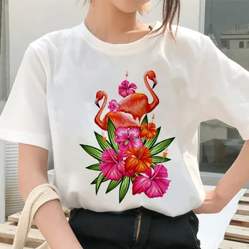 Harajuku Sieviešu T-Krekls 2020. Gada Vasaras modes Flamingo Druka T Kreklu Gadījuma Streetwear balts Tops ar Īsām Piedurknēm T apģērbi