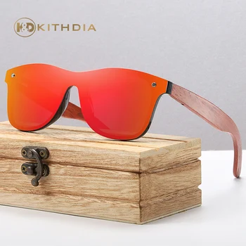 Kithdia Roku darbs Sarkanas Koka Brilles UV400 Polarizētās Spogulis Saulesbrilles Vīriešiem, Sievietēm, Vintage Design Oculos de sol masculino