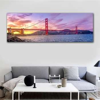 HD Drukāt Ainavu Kanvas Glezna sanfrancisko Golden Gate Bridge Saulrieta Sienas Mākslas Cuadros Mājas Dekori Plakāta Attēlu