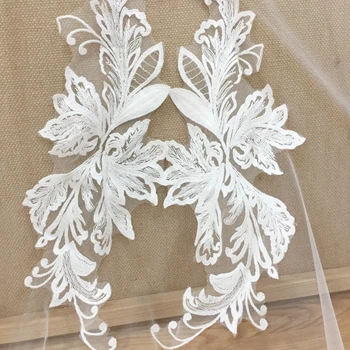 5 pāriem skaidrs, sequin off balto līgavas plīvuru mežģīņu aplikācijas plāksteris, ziedu izšuvumu kāzu mežģīnes motīvs bodice applqiue