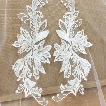 5 pāriem skaidrs, sequin off balto līgavas plīvuru mežģīņu aplikācijas plāksteris, ziedu izšuvumu kāzu mežģīnes motīvs bodice applqiue