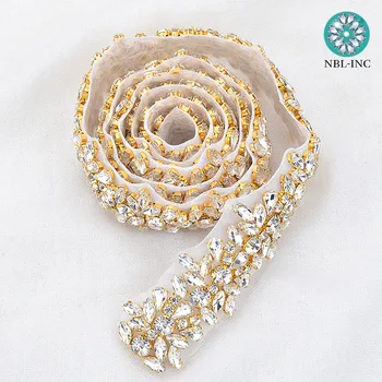 (5 METRI)Vairumtirdzniecības līgavas fāzēm, rose gold crystal rhinestone aplikācijas trim dzelzs par kāzu kleitu vērtnes jostas WDD0278
