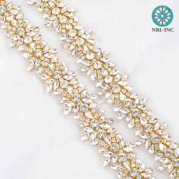 (5 METRI)Vairumtirdzniecības līgavas fāzēm, rose gold crystal rhinestone aplikācijas trim dzelzs par kāzu kleitu vērtnes jostas WDD0278