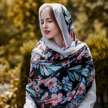 MANYUE-CO Sieviete Kokvilnas Šalle Šalle Pavasara Vasaras Veļa Ziedu Iespiesti Šalles Liela Sauļošanās Hijab Ceļojumu Beach Wraps Femme