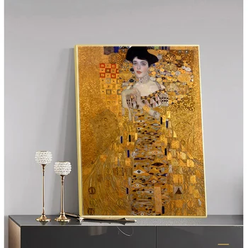 Klasiskā Gustava Klimta Skūpsts Eļļas Glezna uz Audekla Pārpublicēšana Portrets Adele Bloch Plakāti Sienas Mākslas Aina Dzīvojamā Istaba