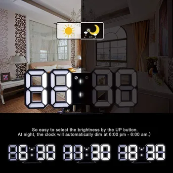 LED Digitālā Modinātājpulksteņi Ciparu 3D Sienas Pulkstenis 8 Formas Elektronisko Nightlight Galda Virsmā Skatīties Mājas Dzīvojamā Istaba 12/24 Stundu