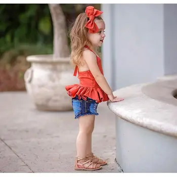 Jaundzimušais Meitene Vasaras 3Pcs Apģērbu Komplekti Cietā Pavada Camis Tank Tops +Džinsa Bikses, Modes Bērniem, Meitenēm, Āra Drēbes, Uzstādīt