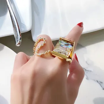 Radošā Luksusa Krāsains Shell Vienu Gredzenu Sievietēm Atdzist Modes Ikdienas Gredzeni, Rotaslietas, Rhinestone Pirkstu Paziņojumu Dizainers Gredzenu