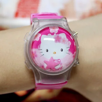 женские часы KT kaķis gaismas karikatūra bērnu skatīties silikona LED flashing skatīties meitene bērnu skatīties